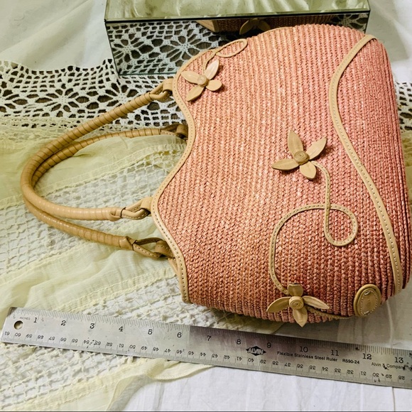 Pink Leather Trim Straw Bag - Picture 9 of 10